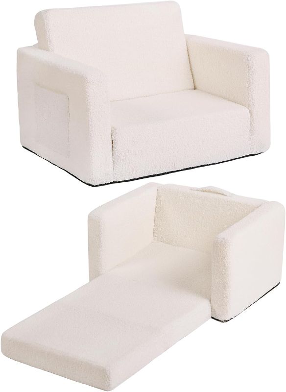 Photo 1 of 2-in-1 Kids Sofa Chair, Convertible Chirldren Couch to Lounger, Flip Out Kids Sofa Chair, Toddler Armrest Chair Bed, Folding Kids Play Sofa for Girl or Boy (Beige)
