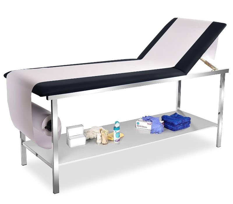 Photo 1 of Adirmed Exam Table with Paper Roll Dispenser & Shelf - Medical Treatment Tables Stirrups - Adjustable Physical Therapy Patient Examination Bed, Durable, Low Maintenance & Holds Up to 440 Lbs (Black)
