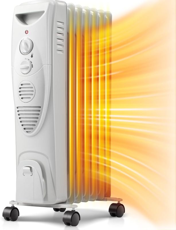 Photo 1 of Kismile 1500W Oil Filled Radiator Heater, Portable Electric Heater with 3 Heat Settings, Adjustable Thermostat, Overheat & Tip-Over Protection, Oil Heaters for Indoor Use (Grey)
