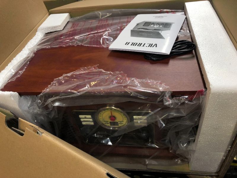 Photo 1 of Victrola Nostalgic 6-in-1 Bluetooth Record Player & Multimedia Center with Built-in Speakers - 3-Speed Turntable, CD & Cassette Player, FM Radio | Wireless Music Streaming | Mahogany Mahogany Entertainment Center