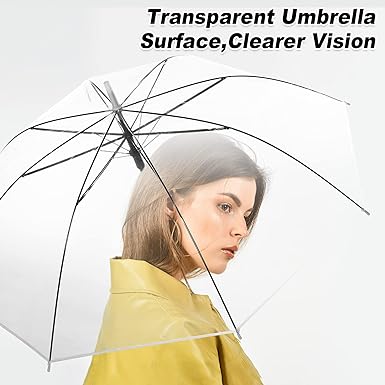 Photo 1 of  Clear Umbrella Transparent Auto Open Stick Umbrella Windproof Waterproof Large Canopy Umbrella with White European J Hook Handle 