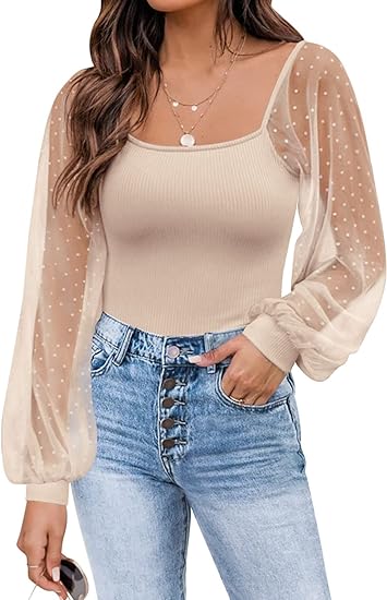 Photo 1 of DOROSE Womens Mesh Long Sleeve Shirts Casual Blouses Tops
small