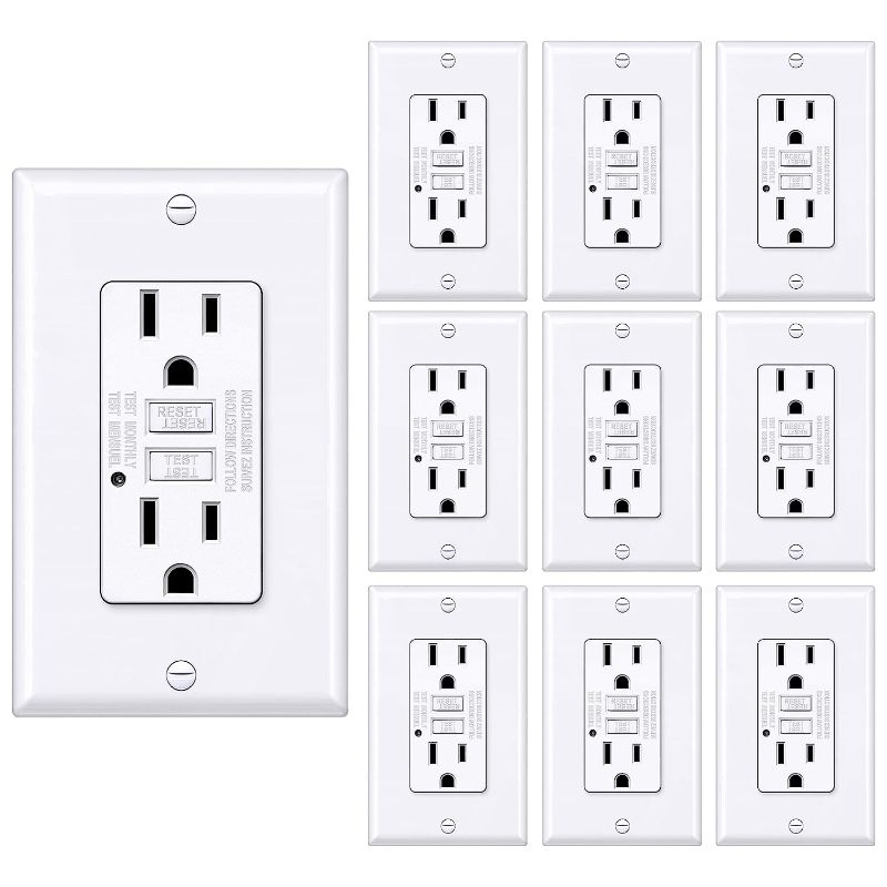 Photo 1 of [10 Pack] BESTTEN 15 Amp GFCI Receptacle Outlet, GFI Outlet with LED Indicator, Ground Fault Circuit Interrupter, Non-Tamper-Resistant, Wallplate Included, ETL Certified, White
