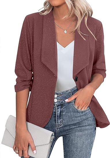 Photo 1 of Beyove Women's 3/4 Stretchy Ruched Sleeve Open Front Lightweight Work Office Blazer Jackets (S-3XL)
2xl