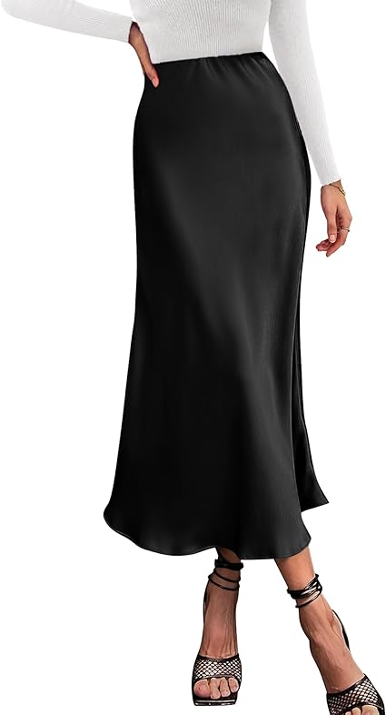 Photo 1 of BTFBM 2023 Women's Long Satin Summer Fall Skirt Silk Elegant High Waist Cocktail Party Wedding Flared A-Line Midi Skirts
med