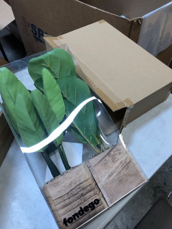 Photo 2 of 2 Pack Artificial Potted Plants 16" with Wooden Pot for Home Office Room Decor Greenery Fake Bird of Paradise Plant and Fake Fiddle Leaf Ficus Pandurata Plant Housewarming Gift