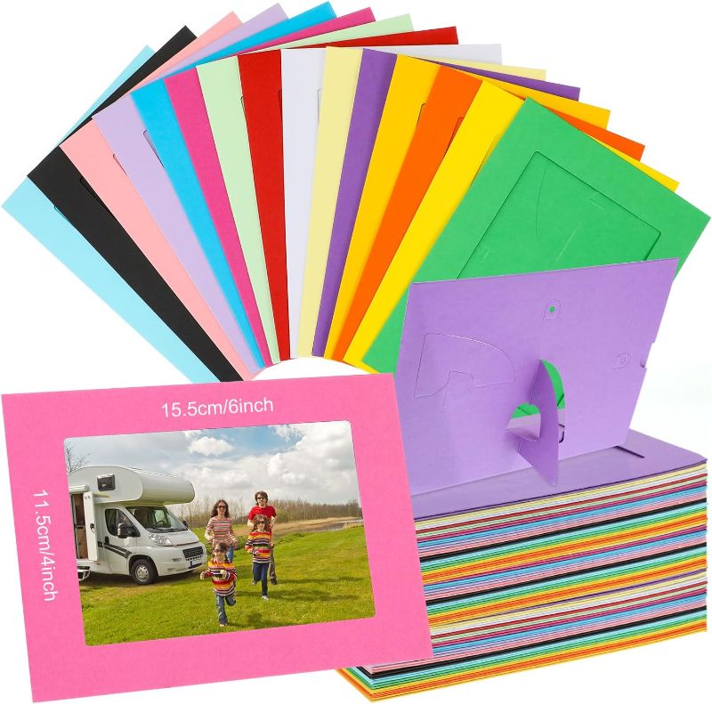 Photo 1 of Yeaqee 300 Pcs Standing Cardboard Photo Frame 4x6 Inch Cardboard Photo Easels Colorful Picture Frames Pack Cardstock for Classroom Office Wedding Graduation Decor DIY Display, 15 Colors
