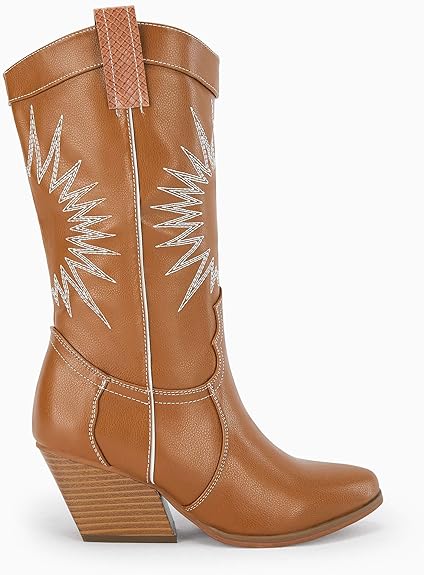 Photo 1 of Coutgo Womens Western Cowboy Knee High Boots Wide Calf Chunky Stack Heel Pointed Toe Cowgirl Embroidered Mid-Calf Boots
9