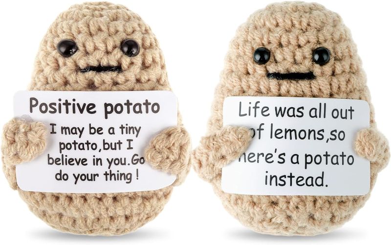 Photo 1 of 2 Pieces Mini Funny Positive Potato, 3 Inch Positive Potato Crochet Cute Wool Funny Knitted Positive Potato Doll Cheer up Gifts for New Year Gift Birthday Gifts Friends Party Decoration Encouragement
