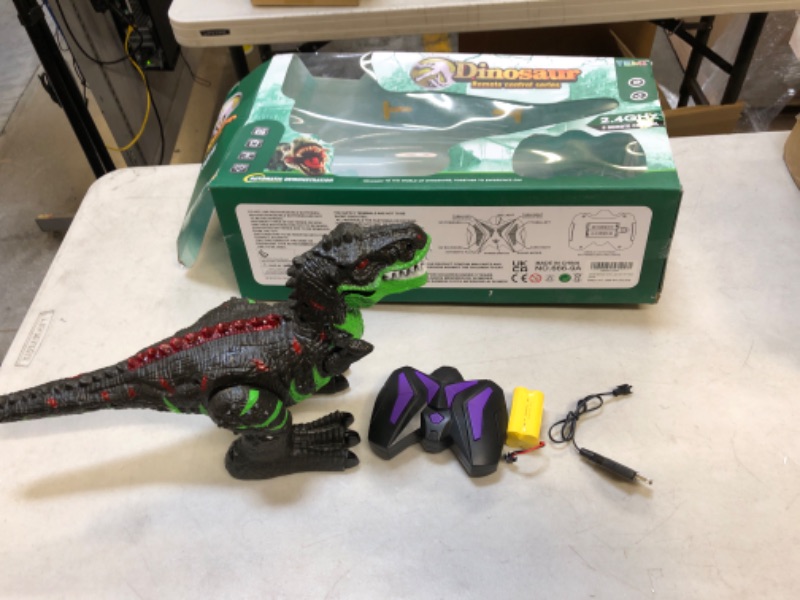 Photo 2 of 2.4Ghz Remote Control Dinosaur T-rex Toys for Kids 3-5 Years, Electric Walking Robot Dinosaur with LED Lights & Sounds, Simulation T-rex RC Dinosaur Toy Gift for Boys Girls 4-7 Years 666-9A Green