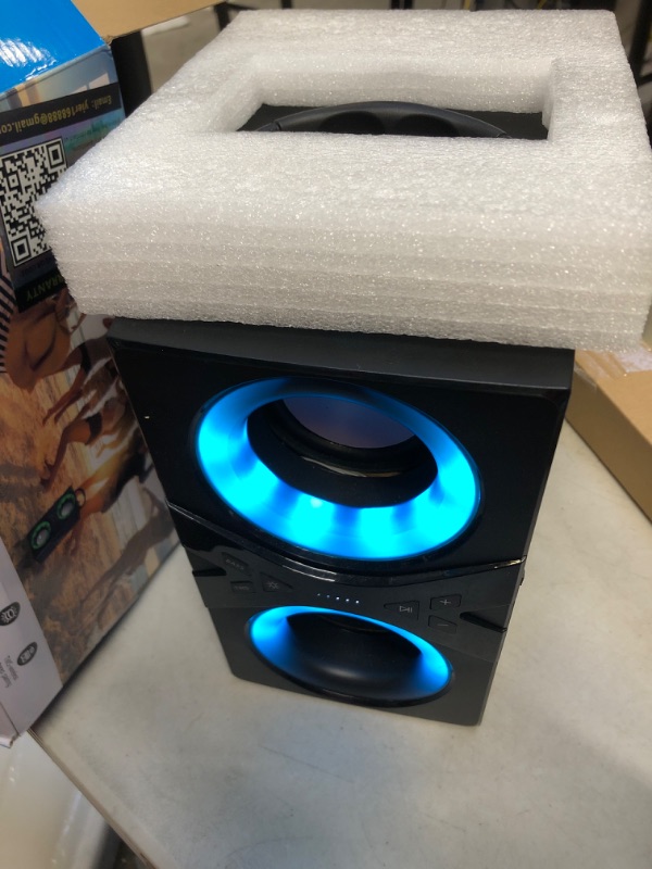 Photo 1 of DINDIN Bluetooth Speakers, 40W/20W(Peak) Wireless Portable Speaker with Subwoofer and Lights, 75dB Loud Stereo Sound, Rich Bass, Bluetooth 5.0 and Phone Holder, for Home Party, Outdoor Camping,Travel