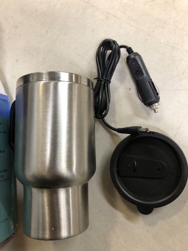 Photo 2 of 12V Car Heating Cup Car Heated Mug, 450ml Electric Mug Stainless Steel Travel Coffee Cup