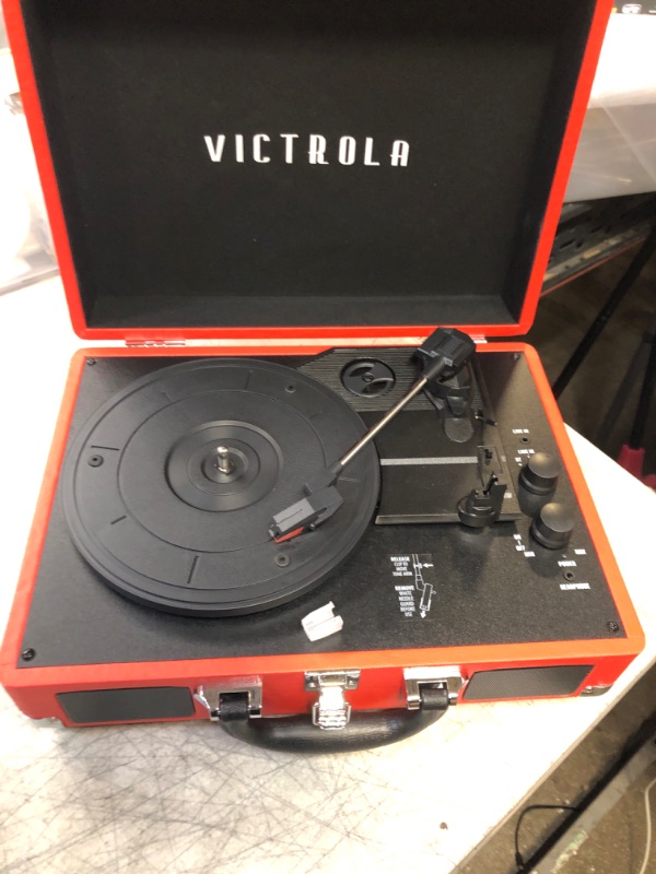 Photo 6 of Victrola Vintage 3-Speed Bluetooth Portable Suitcase Record Player & Vintage 3-Speed Bluetooth Portable Suitcase Record Player with Built-in Speakers | Upgraded Turntable Audio Sound (MISSING CORD, CHARGER)