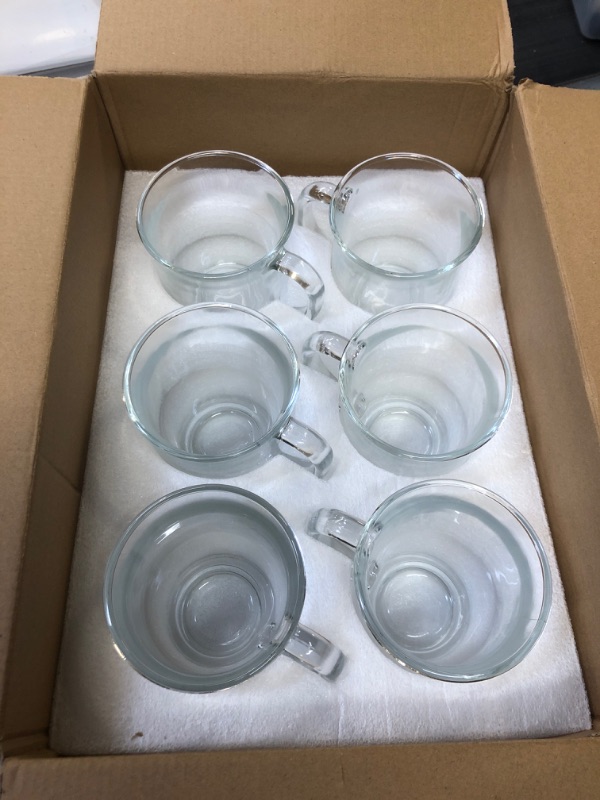Photo 1 of 15oz/450ml Glass Coffee Mugs Clear Coffee Cups with Handles perfect for Latte, Cappuccino, Espresso Coffee, Tea and Hot Beverages, Set of 6 
(SLIGHTLY USED)
