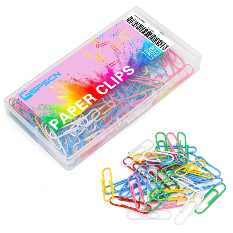Photo 1 of GSPSCN 200Pack Colorful Medium Paper Clips 1.3inch (33mm),Durable and Rustproof, Assorted Colors Paperclips,Colored Paper Clip for Paperwork in Home Office School Document Organizing and Binding. 2 PACK 