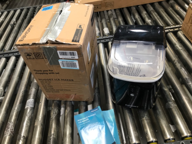 Photo 1 of EUHOMY Nugget Ice Maker Countertop with Handle, Ready in 6 Mins, 33lbs/24H, Removable Top Cover, Auto-Cleaning, Portable Pebble Ice Maker with Basket and Scoop, for Home/Party/Camping. (Black) 9.45*11.61*12.99inch Black 1