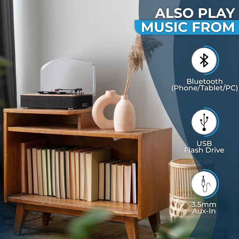 Photo 1 of SoundBeast Retro Wooden Turntable with 3 Speed Vinyl Record Player, Built-in Stereo Speakers, Bluetooth, Aux in, USB Playback, & USB Recording to MP3
