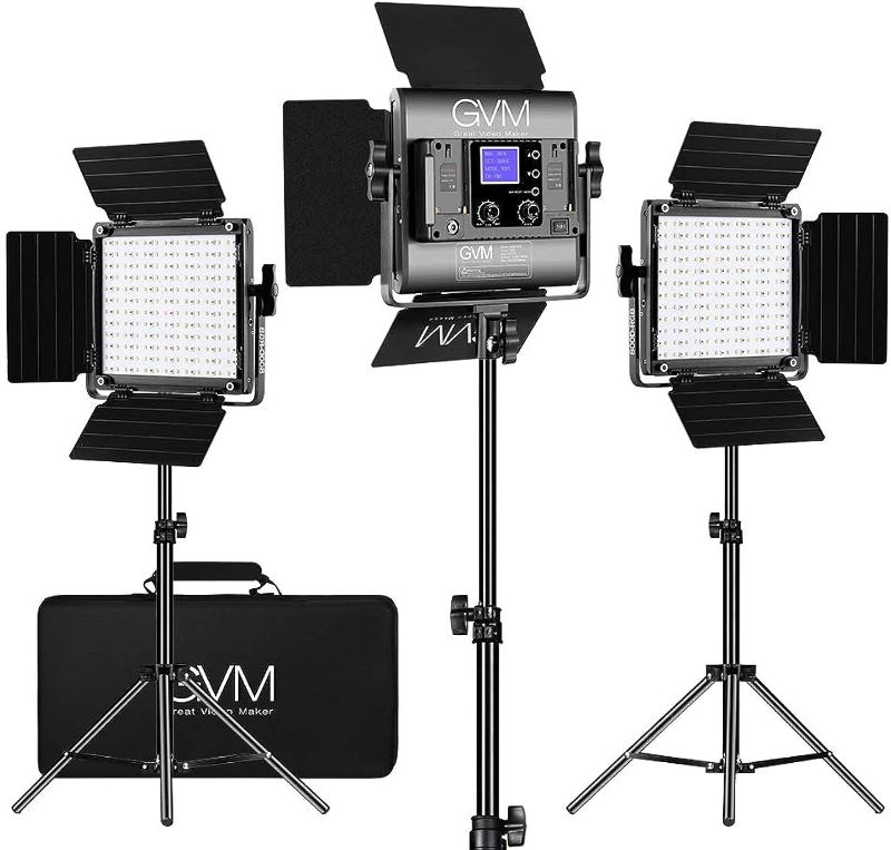 Photo 1 of GVM RGB LED Video Lighting Kit, 800D Studio Video Lights with Panel, APP Control for YouTube Photography Lighting, , 3200K-5600K, 8 Kinds of The Scene Lights, 3 Packs
