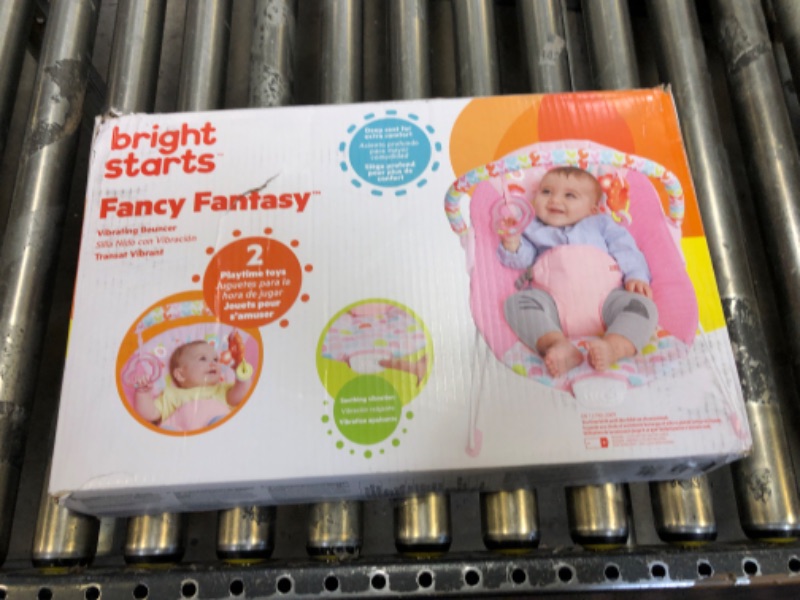 Photo 3 of Bright Starts Fanciful Fantasy Unicorn 3-Point Harness Vibrating Baby Bouncer with -Toy bar