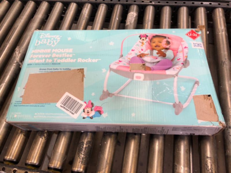 Photo 3 of Bright Starts Disney Baby Minnie Mouse Infant to Toddler Rocker with Vibrations and Removable Toy Bar - Forever Besties, Newborn + Minnie Forever Besties