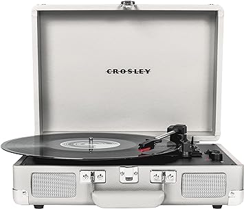 Photo 1 of Crosley CR8005F-WS Cruiser Plus Vintage 3-Speed Bluetooth in/Out Suitcase Vinyl Record Player Turntable, White Sand Bluetooth In/Out White Sand