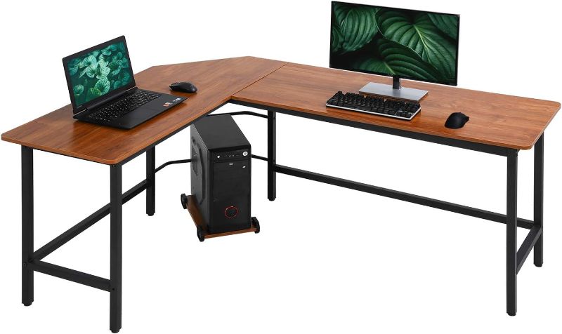 Photo 1 of Computer Desk Gaming Desk Office L Shaped Desk PC Wood Home Large Work Space Corner Study Desk Workstation (Brown)
