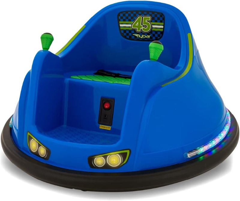 Photo 1 of Flybar Electric Ride On Bumper Car Vehicle for Kids and Toddlers, Baby Bumper Car for Kids Ages 1.5-4 Years, LED Lights, 360 Degree Spin, Supports up to 66 pounds 6v Blue/Green