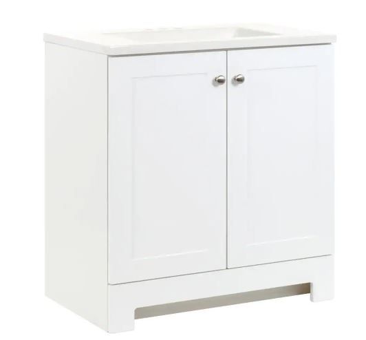 Photo 1 of 30 in. W x 19 in. D x 33 in. H Single Sink Freestanding Bath Vanity in White with White Cultured Marble Top
