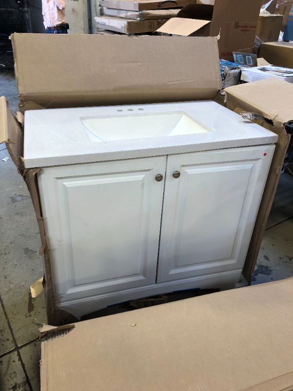 Photo 2 of 36.5 in. W x 18.68 in. D x 35.36 in. H Bath Vanity in White with Cultured Marble Vanity Top in White with White Basin