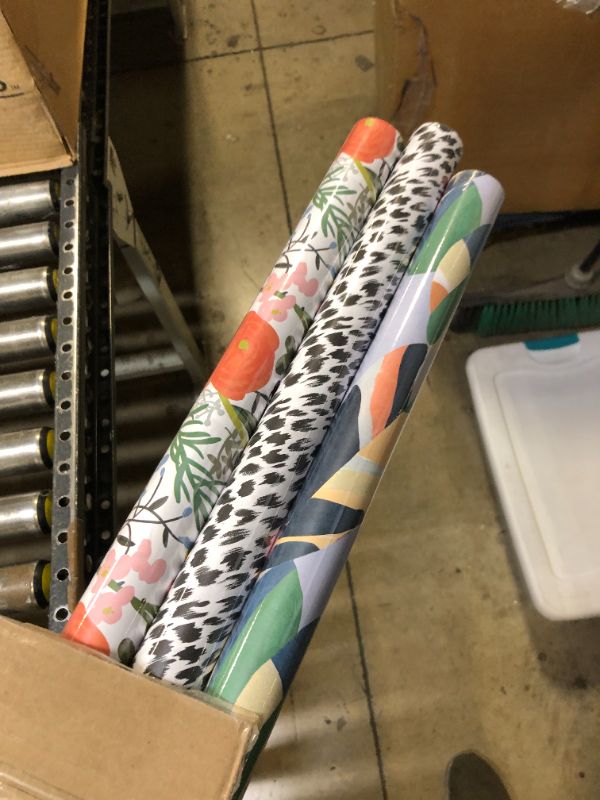 Photo 1 of Hallmark Recycled Wrapping Paper with Cutlines on Reverse (3 Rolls: 60 Sq. Ft. Ttl) Modern Flowers, Teal Leaves, Black and White Abstract for Birthdays, Bridal Showers, Easter, Mother's Day Bright Flowers, Abstract Leaves, Black and White