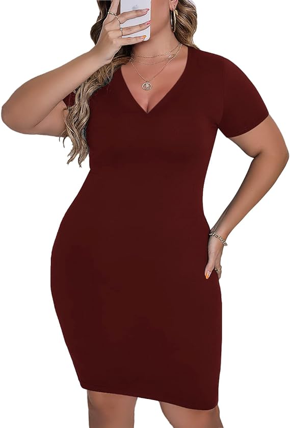 Photo 1 of GXLU Women's Plus Size Short Sleeve Bodycon Pencil Dress Knee Length Solid T Shirt Dresses size 4xl 
