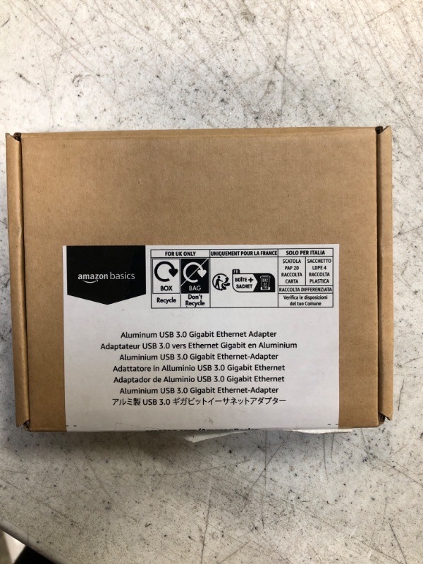 Photo 1 of Amazon Basics Aluminum USB 3.0 Gigabit Ethernet Adapter, Gray, 1.97 x 0.83 x 0.59 inches
