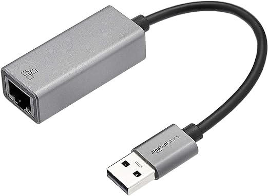 Photo 1 of Amazon Basics Aluminum USB 3.0 Gigabit Ethernet Adapter, Gray, 1.97 x 0.83 x 0.59 inches
