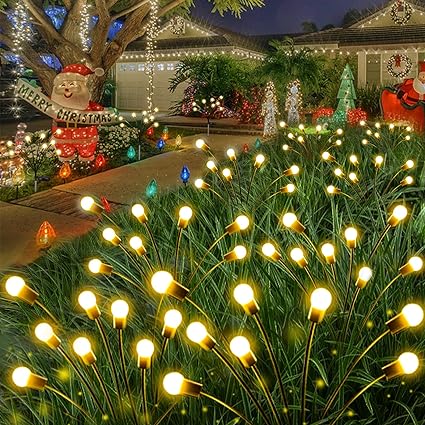 Photo 1 of 4-Pack Solar Garden Lights, New Upgraded LED Firefly Solar Lights Fairy Garden Decor (Sway by Wind), Waterproof Outdoor Solar Lights for Outside Yard Patio Pathway Christmas Decorations (Warm White)
