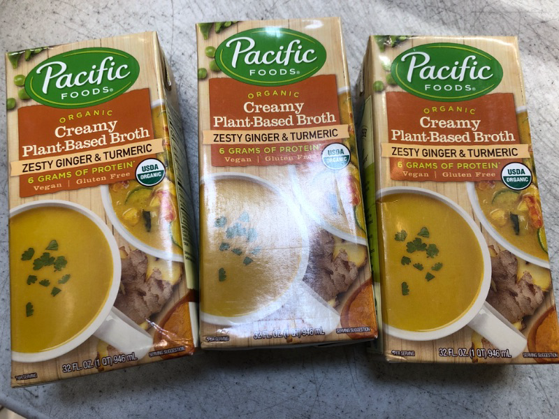 Photo 2 of 3 pack 
Pacific Foods Organic Zesty Ginger and Turmeric Creamy Plant-Based Broth, 32 Fl Oz