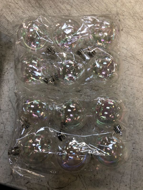 Photo 1 of 2 Inch Iridescent Ornaments Balls, 12Pcs Plastic Clear Christmas Balls Fill-able Mini Ornaments for Crafts Holiday Party Xmas Tree Decorations Home Decor
