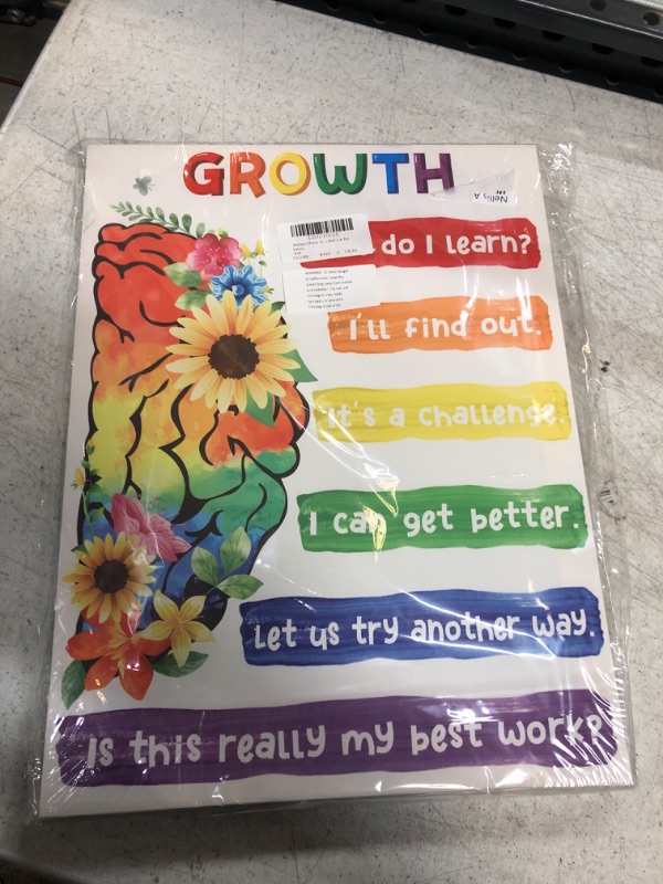 Photo 2 of Qeeenar 2 Pieces Growth Mindset Classroom Posters Fixed Growth Brains Wooden Frame Canvas Painting Mind Habits Art Wall Decor Set for Nursery Daycare Primary School Home Office Bedroom Decoration