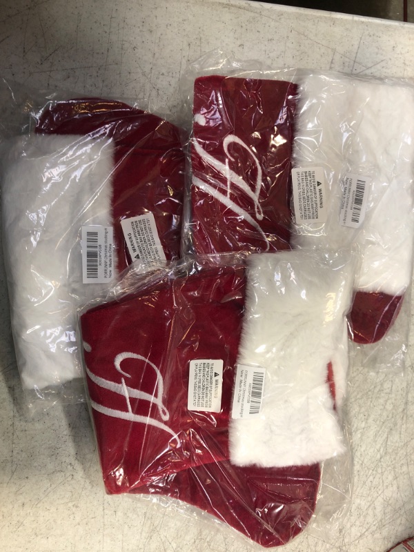 Photo 1 of 3 pack 
PORRUNNY 20 Inch Letter Christmas Stockings Red Polyester Plush for Family Holiday Xmas Party Decor Fireplace Hanging for Family Kids - H