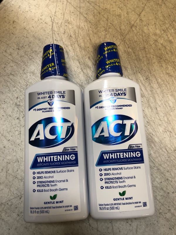 Photo 2 of 2 pack 
ACT Whitening + Anticavity Fluoride Mouthwash 16.9 fl. oz. With Zero Alcohol, Dye Free, Gentle Mint