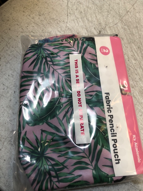 Photo 2 of It's Academic Printed Fabric Pencil Pouch, for School & Office Supplies, Large Capacity, Palm Tree and Watercolor Design, 2-Pack