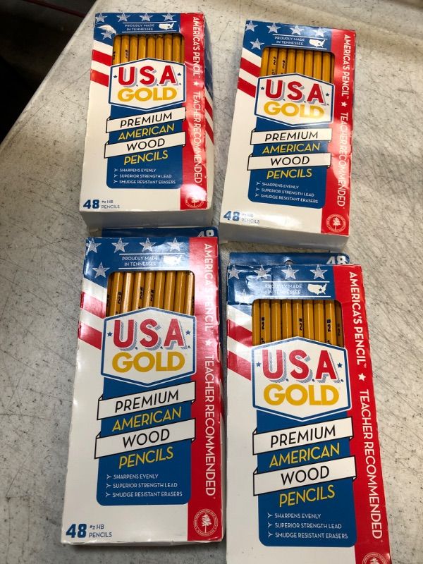 Photo 2 of pack of 4 
48ct #2 HB Pencils 2mm Premium American Wood Yellow - U.S.A. Gold