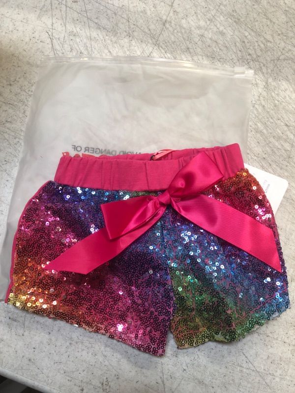 Photo 1 of Messy Code Baby Girls Shorts Toddlers Short Sequin Pants with Bow Rainbow B 3T / 4T