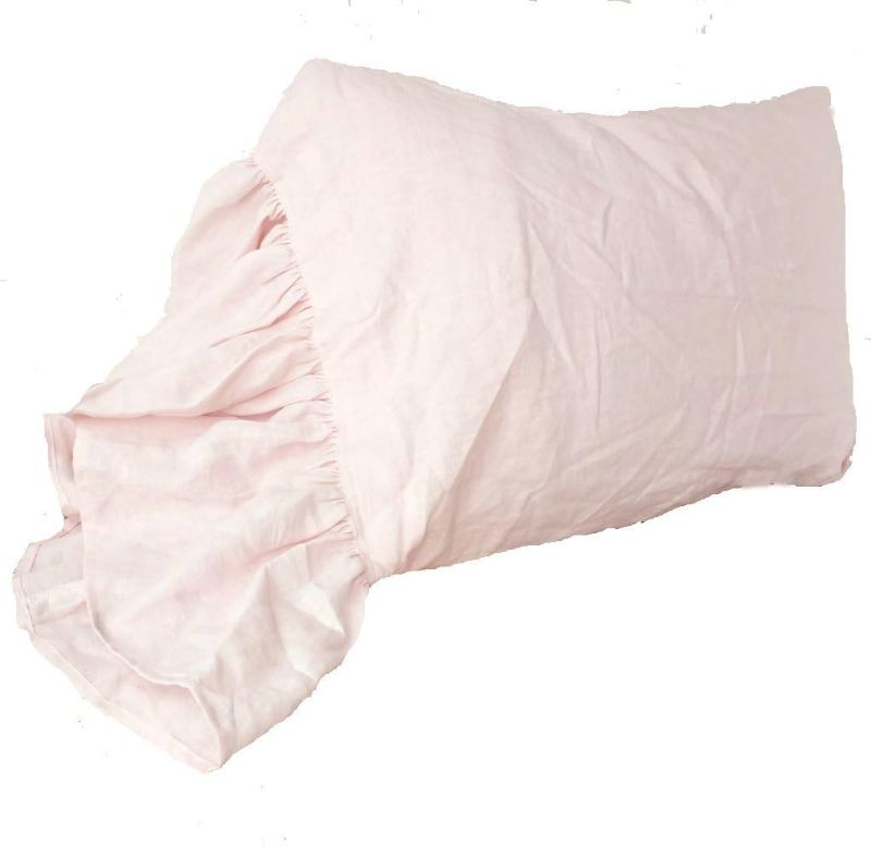 Photo 1 of 100% French Linen Pillowcase Ruffles Pillow Cover King Queen Twin 1 pcs (King, Pink)
