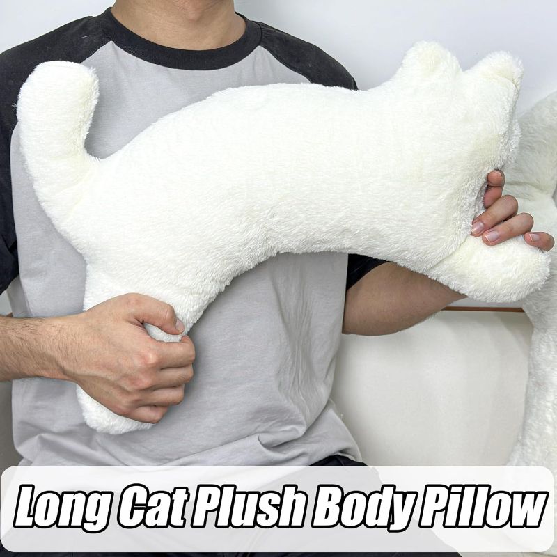 Photo 1 of Long Cat Plush Body Pillow, 22'' Soft Stuffed Animals Throw Pillows Gift for Girlfriend, Cute Plushies for Bed or Sofa (22 inches, White)
