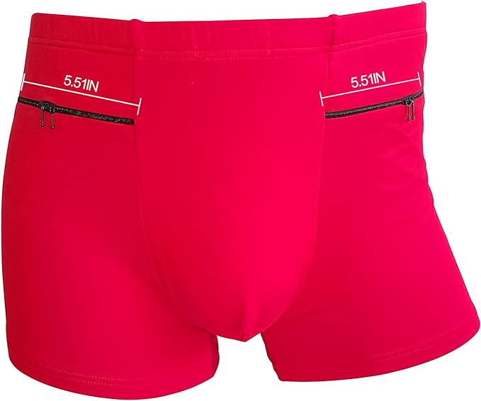 Photo 1 of 2 Packs Men's Boxer Briefs Hidden Pocket, Can keep your Insulin Pump, Pickpocket Proof Secret Pocket Underwear. (Red)- SIZE XXXL 
