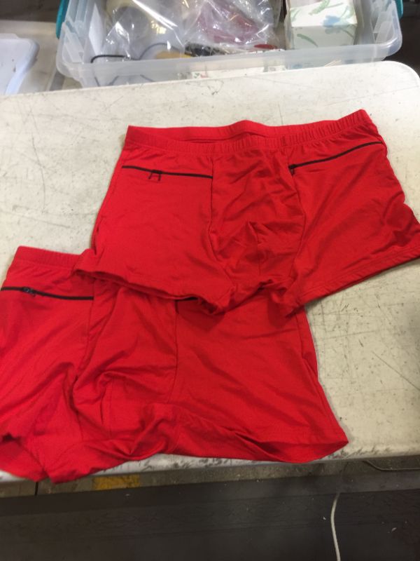 Photo 2 of 2 Packs Men's Boxer Briefs Hidden Pocket, Can keep your Insulin Pump, Pickpocket Proof Secret Pocket Underwear. (Red)- SIZE XXXL 
