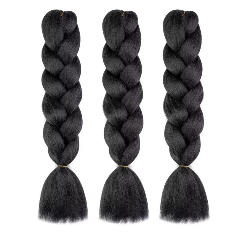 Photo 1 of Jumbo Braiding Hair For Braids 3pcs Black Braids Hair Fake Hair in Extensions 100gram/pc 24inch Synthetic Braiding Hair extensions
