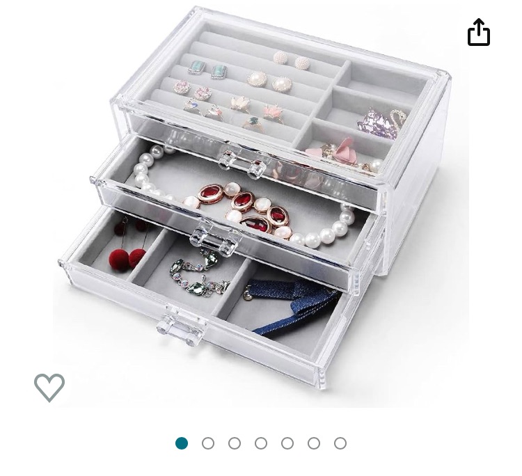 Photo 1 of facinlay Acrylic Jewelry Box, Clear Jewelry Organizer With 3 Drawers, Velvet Display Holder for Earrings Ring Bracelet Necklace, Gift for Women Grey
