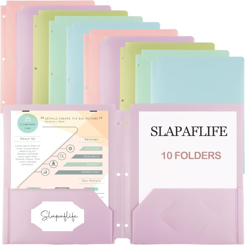 Photo 1 of Folders with Pockets 3 Hole Punched,Slapaflife10 pcs Binder Folders with Pockets and Holes, 2 Pocket Folder 3 Hole Punch, Pocket Folders for 3 Ring Binder,5 Designs Pastel Folders
