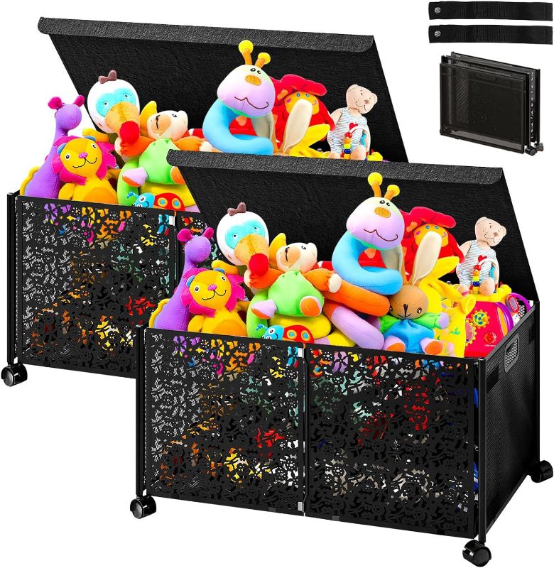 Photo 1 of ?2023 Upgraded?Toy Box Storage with Wheels,70L Large Capacity Toy Storage Organizer,Multi-Function Storage Bins with Lids Made of Durable Metal,Foldable and Easy to Assemble,Toy Box for Girls Boys
